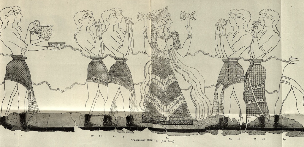 Crete Goddess Queen Persephone Procession Fresco